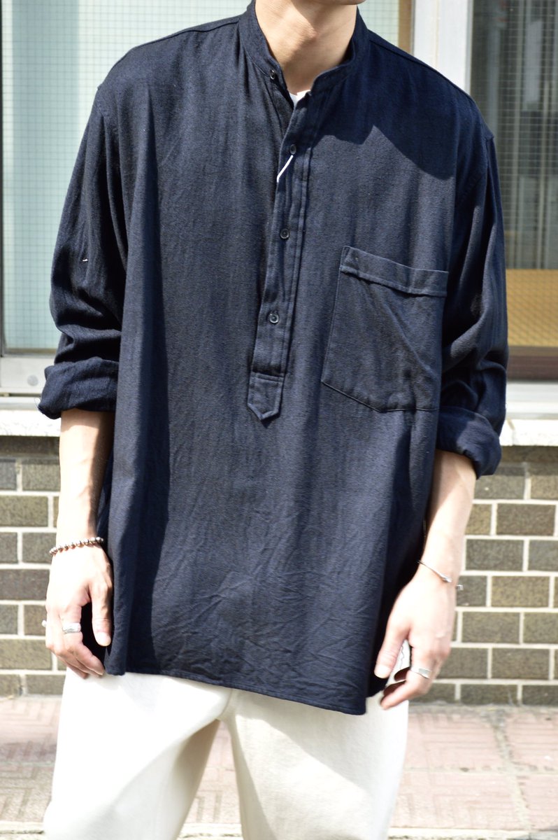 19SS COMOLI バンドカラーシャツ-