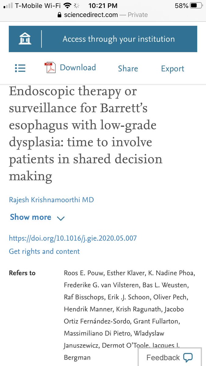 Excited to share the editorial I wrote for <a href="/GIE_Journal/">GIE</a>. Tried to highlight the need for shared decision making in Barrett-LGD. The link to the editorial authors.elsevier.com/a/1bcKm3mGpdlj3