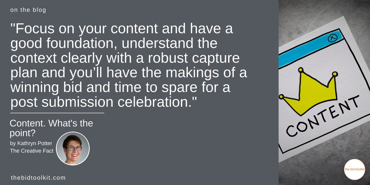 New on the blog  - Content. What’s the point? penned by Bid Content Strategy expert Kathryn Potter. 

thebidtoolkit.com/2020/08/11/con…