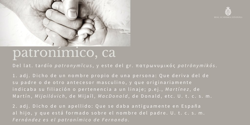 RAEinforma's tweet image. #PalabraDelDía | patronímico, ca

En las primeras ediciones de la ortografía, los patronímicos en «-ez» no se tildaban por ser siempre llanos. Hoy todas las palabras llanas o graves acabadas en «z» deben tildarse, por lo que también se tildan estos apellidos: «Pérez», «Sánchez»…