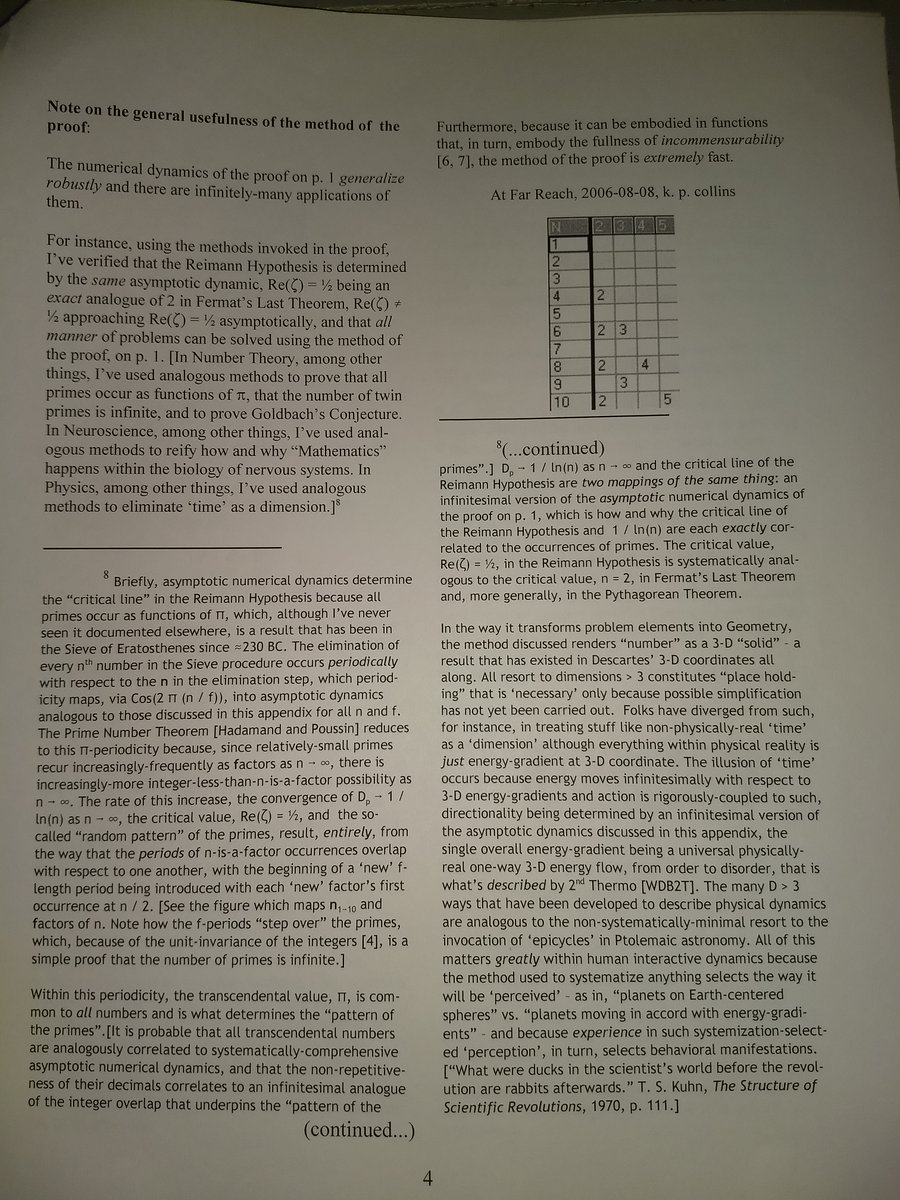 A one-page Proof of Fermat's Last Theorem (the other three pages are an Appendix that discusses various applications of the same Maths.)Note: The doc is an old version. My resolution of the Reimann Hypothesis is better stated in the most-current version, all done 'decades' ago.