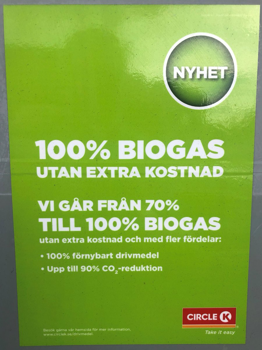 Great move by Circle K in Sweden. Moving from 70% to 100% biogas in the CBG/CNG filling stations! #makeiteasy #biogas #biomethane #renewables