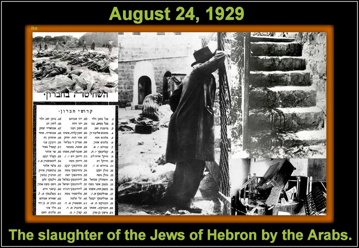 1/424 August 1929 -  #Hebron massacre took place. 69  #Jews were murdered by  #Arabs.Thousands of Arabs, armed with knives, axes and pitchforks, gathered and proclaimed "The  #British Government is with us!" & attacked the houses of the Jews, Men, women and children were