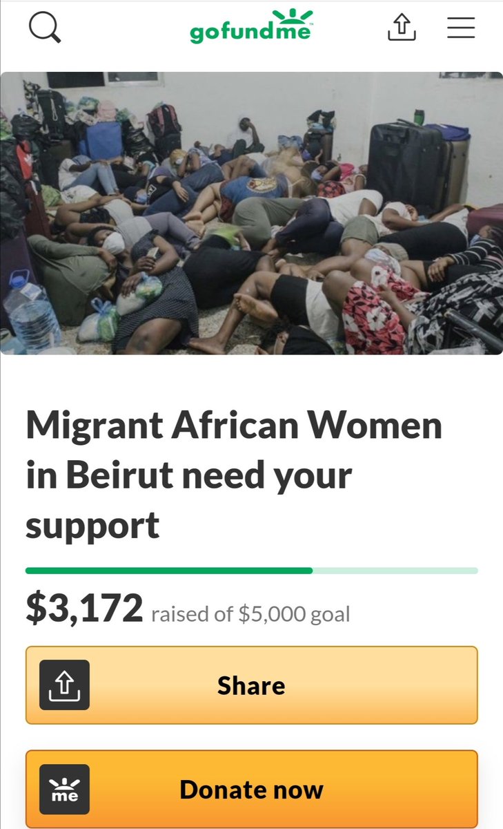 Please donate and share:
gf.me/u/ypuics
For most of the #AfricanWomen currently enslaved in #Lebanon, their only hope for survival, repatriation, and access to basic needs are donations raised by activists NOT their governments.
#AbolishKafala #Sendthemhome