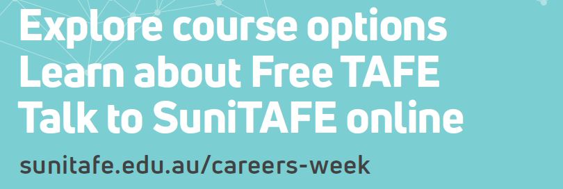 It's SuniTAFE Careers Week!

Join one of our LIVE Q &amp; A sessions for course and support information, industry chats and info on our brand new GAP year program for school leavers sunitafe.edu.au/careers-week-l…