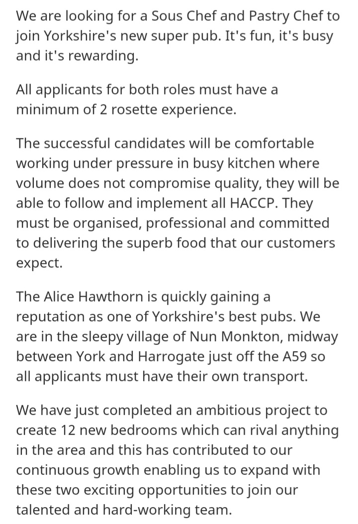 **Job Alert**
I am looking to recruit a Sous Chef and Pastry Chef. 
This is a fantastic opportunity!!