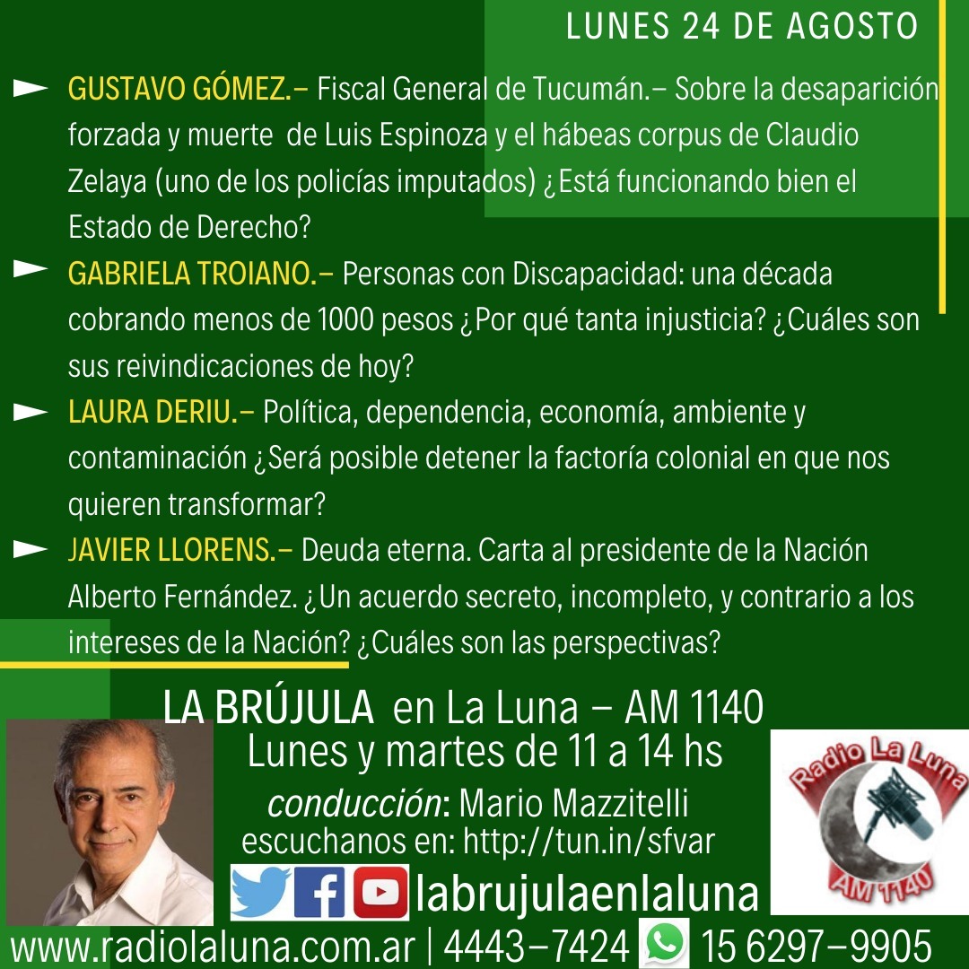 LaBrjula2's tweet photo. Hoy a partir de las 11:00 hs comenzamos la semana con nuestros invitados/as @Fiscalfederal @GabrielaTroiano
 Laura Deriu y @twllorens https://t.co/VlfJkQWxfj