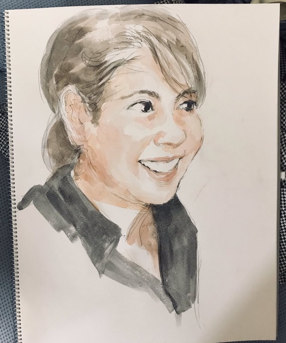 水彩の練習で妻を描きました☺️ 