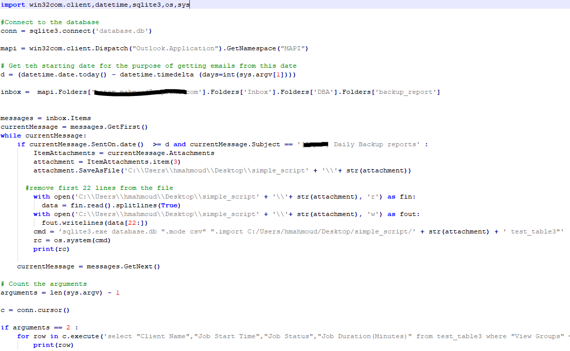 Hatem__Mahmoud's tweet photo. Loading your mail attachment (CSV) into an SQLite database using python for later analysis how easy and cool is that :) #Love_pyhon #Having_fun https://t.co/SX0ouqplVk
