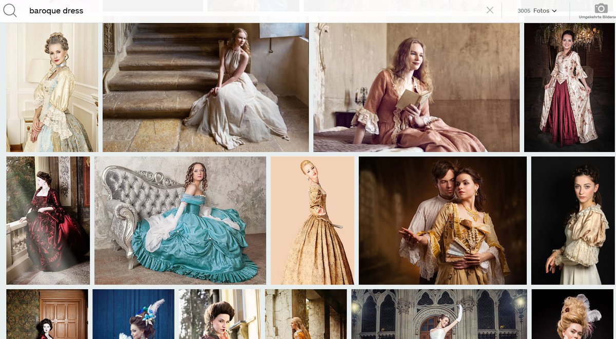 Stock image sites are probably an underrated resource for reference, but for many subjects they're easier to search than Google Images, and you can find almost anything. How about big dresses, well-lit, easy to paint? Here on iStock.