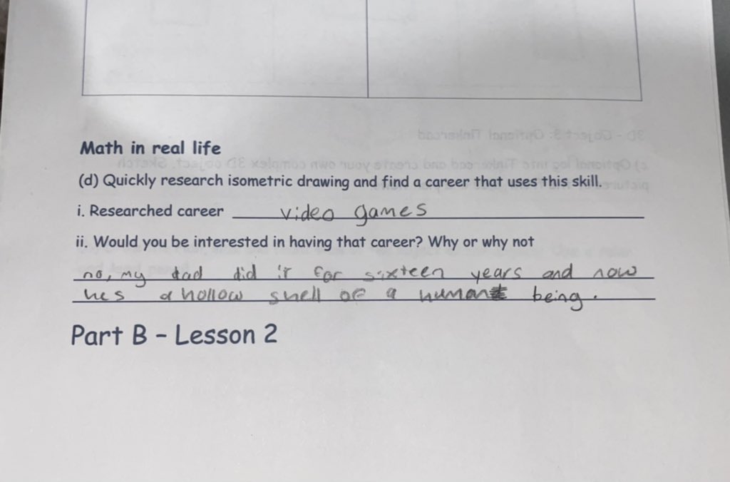 doozethe's tweet image. My daughter’s maths homework. Can’t say I disagree.