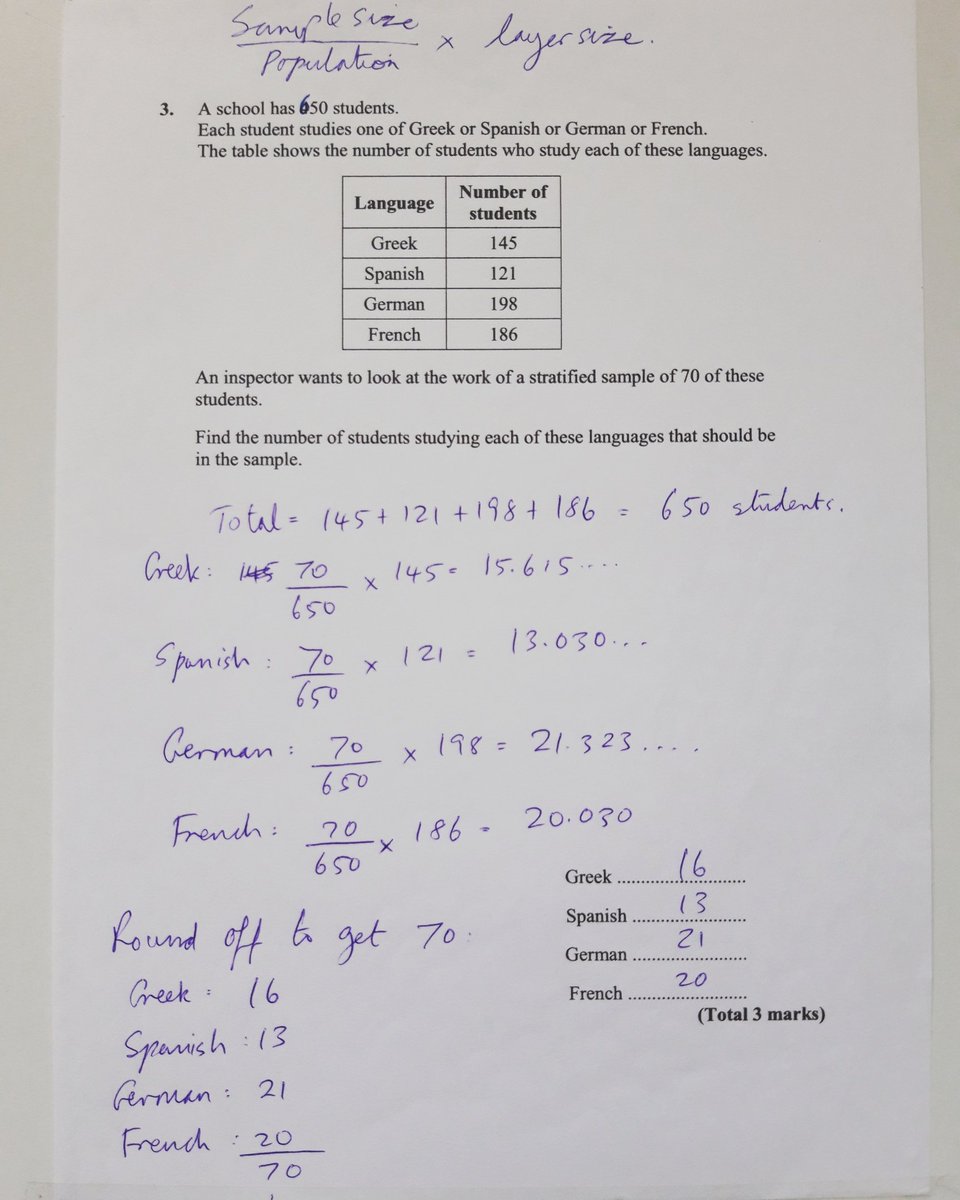 Arithmatix1's tweet photo. Stratified Sampling GCSE Past Paper Question #stratified #stratifiedsampling #layer #layers #sample #samples #sampling #pop #population #datasampling #greek #spanish #german #french #language #languages #study #studying #languagestudent #languagestudy #inspector #schooldays https://t.co/cLgVCuAjJP