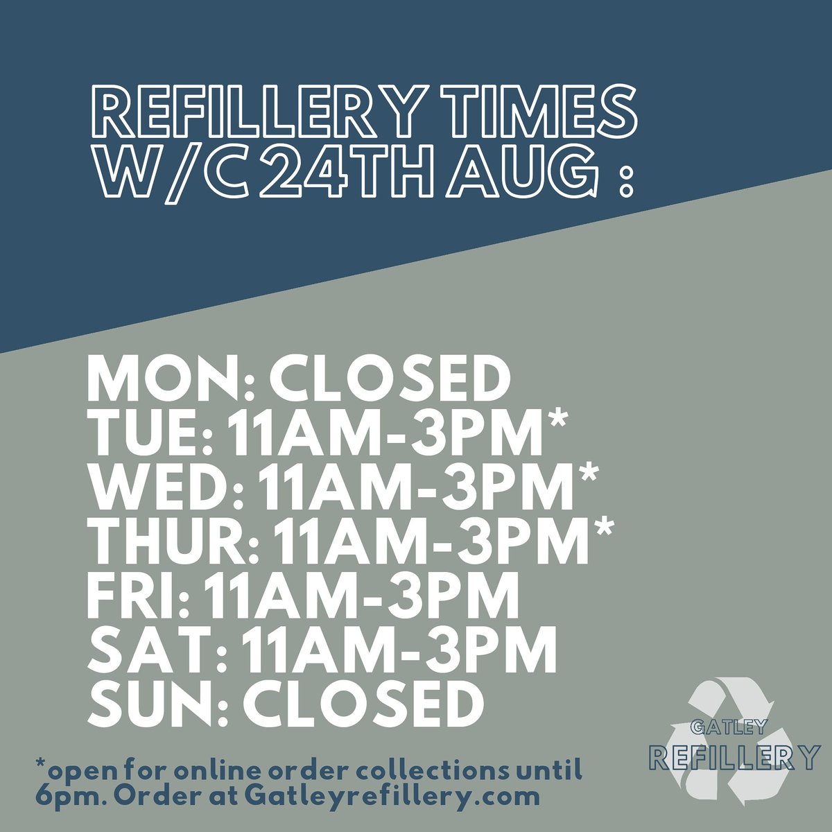 GatleyRefillery's tweet photo. This week's #refillery times! We are inside @LoveBeautGatley 51 Church Road #Gatley 🙌 https://t.co/vAEKCG0sqs