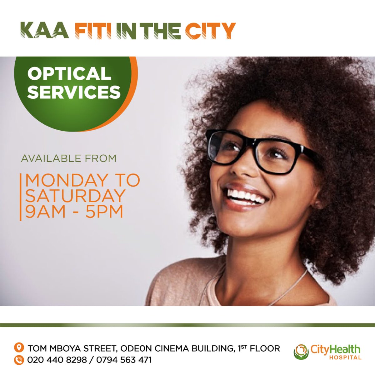 CityhealthH's tweet photo. CityHealth Hospital offer the following Optical services :
• Computerized Checkup
• Color-Vision tests
• Retinoscopy
• Designer Frames
• Imported Frames
• High-quality Lens
• Photochromic lens
#KaaFitiIntheCity
#Opticalservices
#MondayMotivation https://t.co/3Pi2eryk5t