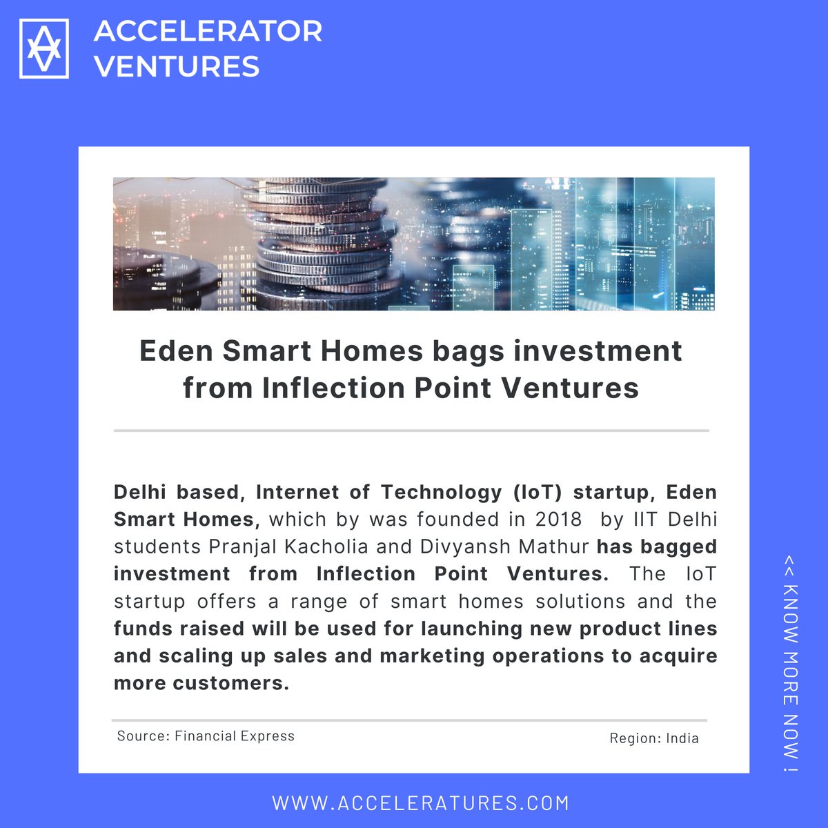 AccelVentures's tweet photo. Eden Smart Homes bags #investment from Inflection Point Ventures

Source: Financial Express

Know more at: https://t.co/FQ5s7vmDxQ https://t.co/yobNhGSgiy