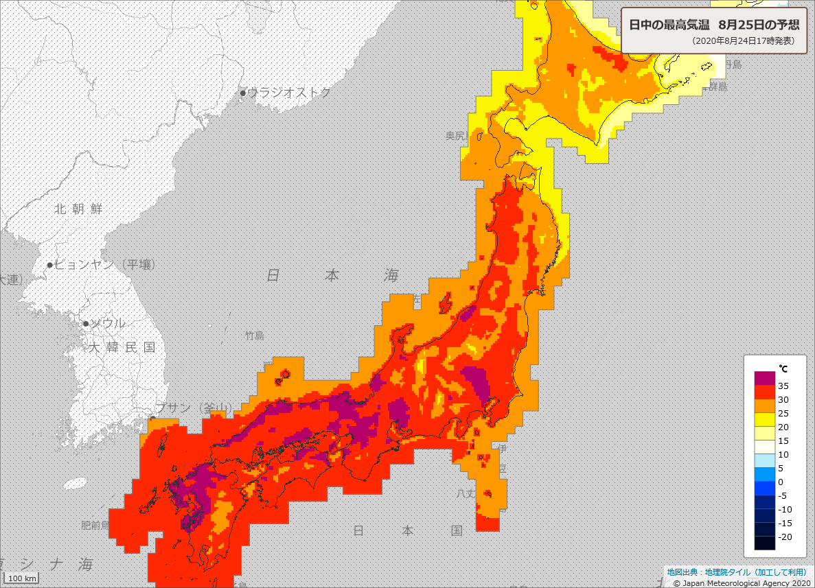 arakencloud's tweet photo. 厳しい暑さが続きます．
明日25日の最高気温は京都・豊岡38℃，福井・奈良・鳥取・米子・福岡・久留米・日田・熊本37℃，熊谷・岐阜・名古屋・大津・大阪・岡山・佐賀36℃，前橋・さいたま・甲府・神戸・広島・徳島・宇和島などで35℃と猛暑日となり，東京都心も34℃の真夏日に．熱中症に十分警戒を． https://t.co/UvACAtRejF