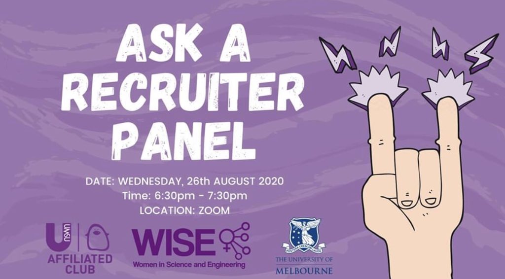 WISEunimelb's tweet image. Are you studying a science or engineering discipline and want your questions answered on navigating current recruitment practices? 🤔🤔

Register: bit.ly/3hambzP

Well then, our &quot;Ask a Recruiter&quot; panel event will be perfect for you! 

#umsu #wiseunimelb #unimelb