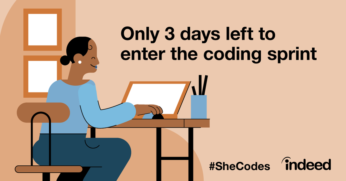 InsideIndeed's tweet photo. We're inviting women developers who live or study in #India to join the coding sprint. SheCodes Indeed gives women an opportunity to showcase their skills by solving real-world problems and win some cool prizes. https://t.co/QDJdhQBnMR https://t.co/YrZViTOovI