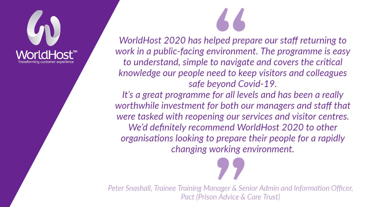 p1stgroup's tweet photo. Our #WorldHost2020 programme is helping organisations globally to adapt their service & implement new ways of working to keep customers safe beyond Covid-19 - and its great to receive such positive feedback from @prisonadvice:
More about the programme 👇
https://t.co/Z5MXgAwWXr https://t.co/bFPzm991bT