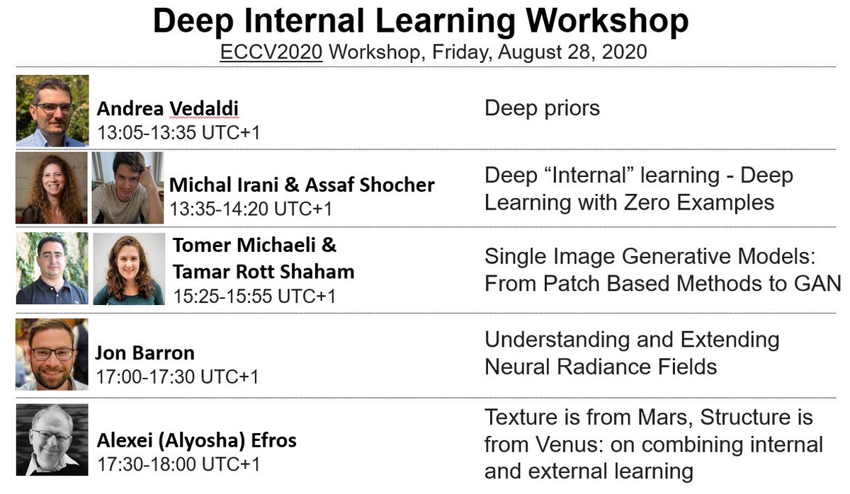 For my first tweet ever, I would like to invite everyone to our "Deep Internal Learning" workshop on #ECCV2020. Other than the great keynotes, we also have many great oral presentations of recent works. Check out our website:
sites.google.com/view/deepinter…