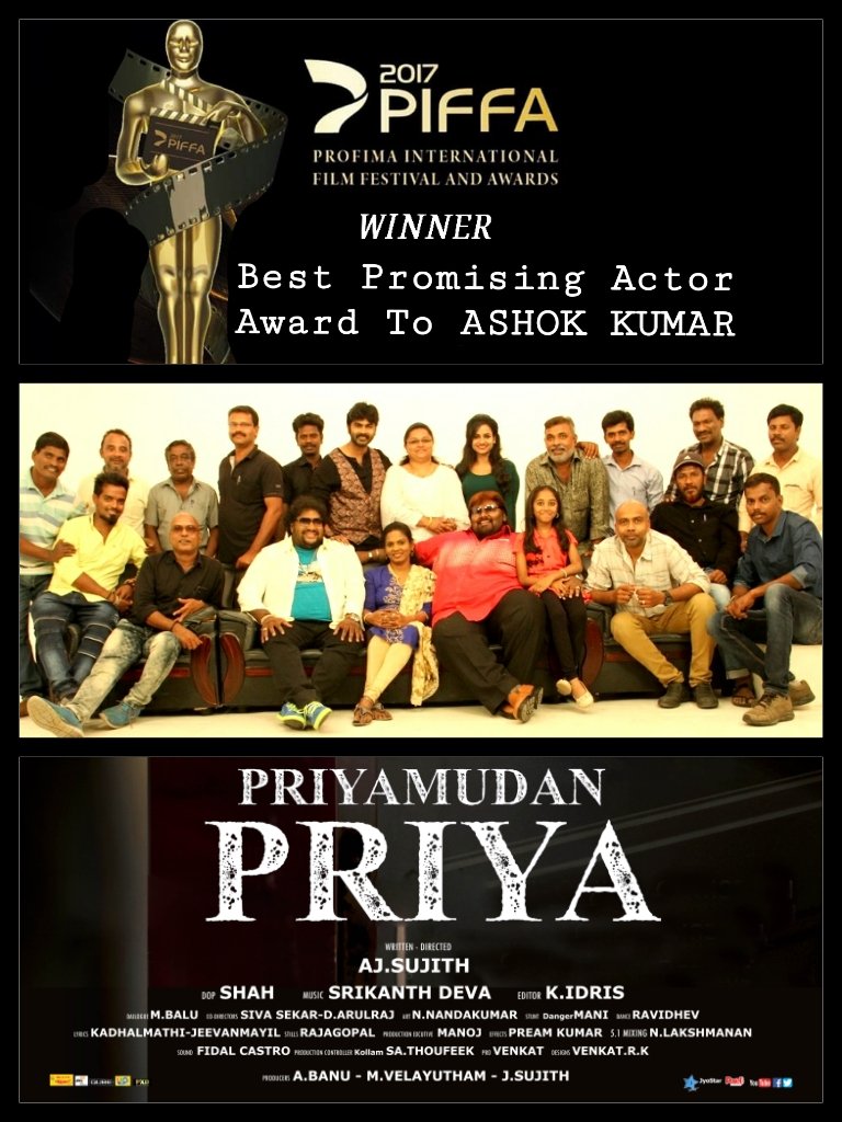 DirectorSujith's tweet photo. #PIFFAaward #filmdirectorAJSUJITH #actorASHOKKUMAR #moviePRIYAMUDANPRIYA https://t.co/jaTFQoz6bD