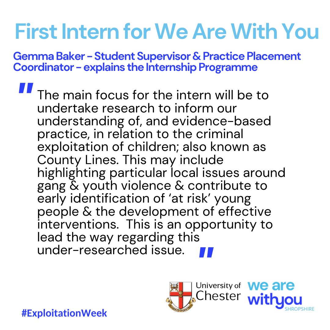 WithYouShrops's tweet photo. Tomorrow we publish the abstract to our intern's report into #CCE in #Shropshire with the full report released Friday. Here's the story of @WeAreWithYou 's first ever intern Rebecca Plimmer - big thanks to her & Gemma Baker for all their hard work 👏 @uochester @ucshrewsbury https://t.co/8IU5rX6eeE