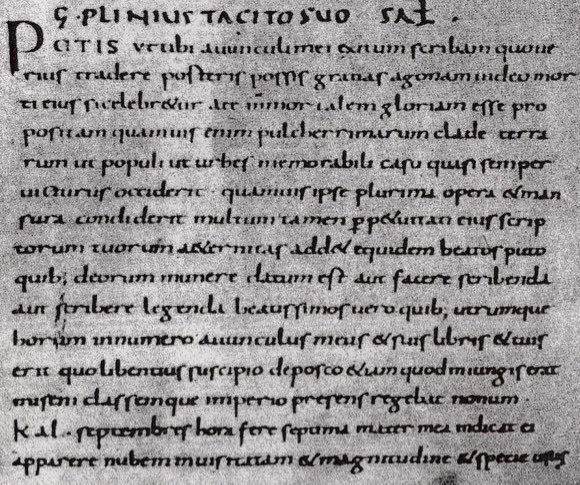 The 9th century copy of Pliny’s letter, the Codex Laurentianus Mediceus 47.36, which includes the 24th Aug date became canon in academia as it was deemed the most complete version. However, other copies carry dates such as 23rd November and 30th October. Image: Pappalardo 1990.