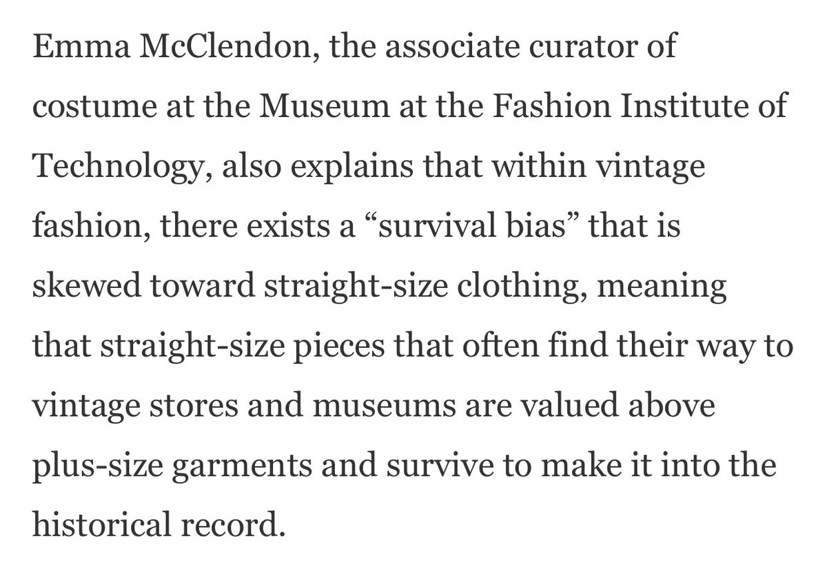 hey gang—thrifting (buying secondhand clothing) isn’t the same as buying VINTAGE. I’m not necessarily talking about clothing from the ‘50s. Also people in the past WERE NOT UNIFORMLY THIN OR PETITE, please learn about preservation bias 