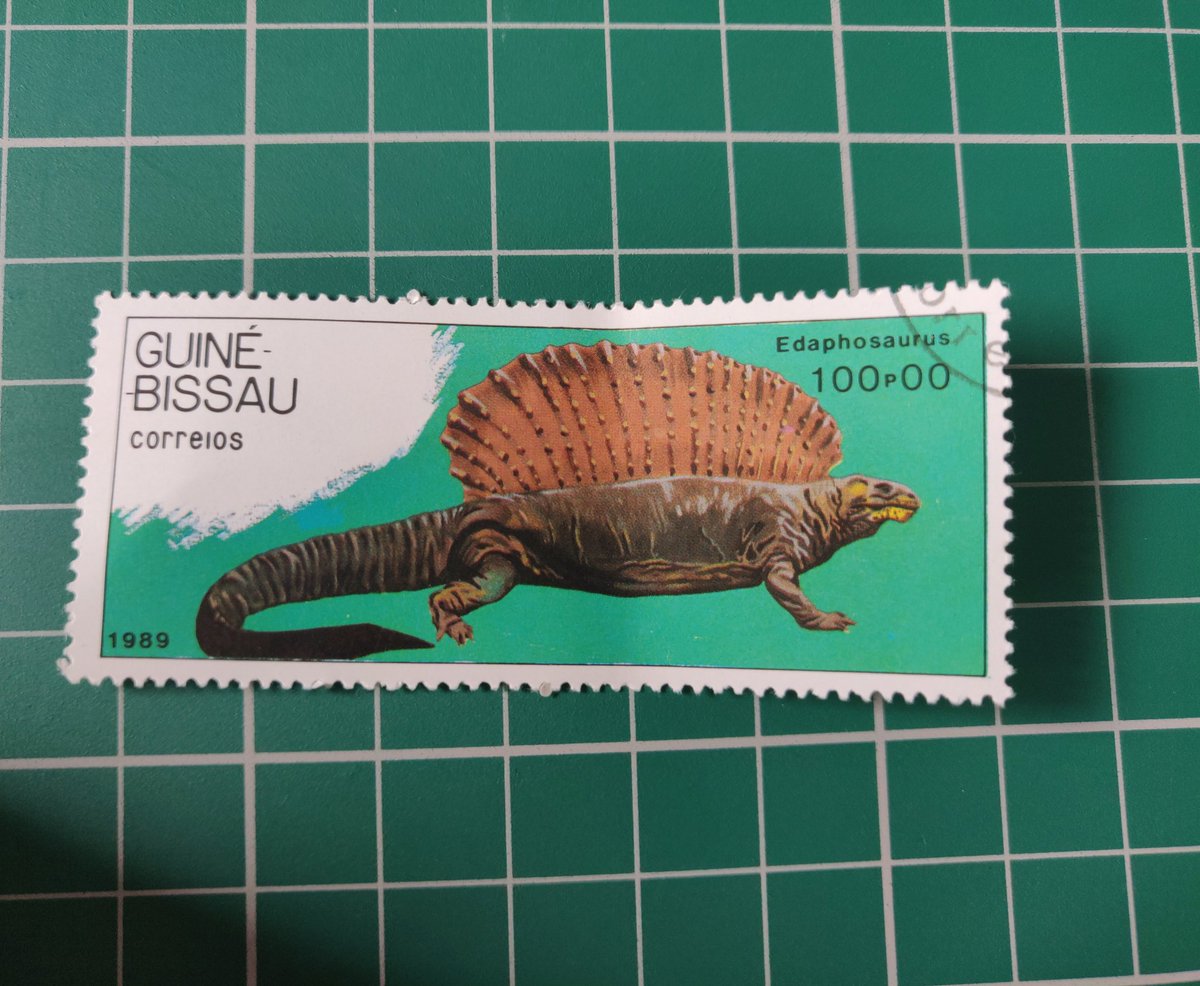 Here another Edaphosaur but from the postage system of the Republic of Guinea-Bissau. Simple background and lovely drawing. This one looks like it's tail had been put through the wash a few too many times. Not so sad either. I very much enjoy this stamp 