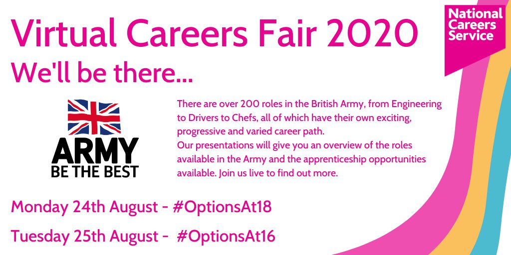 We're excited to be a part of todays National Careers Fair 2020 if you're 18 &amp; interested in a career in the <a href="/BritishArmy/">British Army 🇬🇧</a> register here bit.ly/NCSO18 for todays <a href="/NationalCareers/">National Careers</a> event &amp; find out more! #OptionsAt18