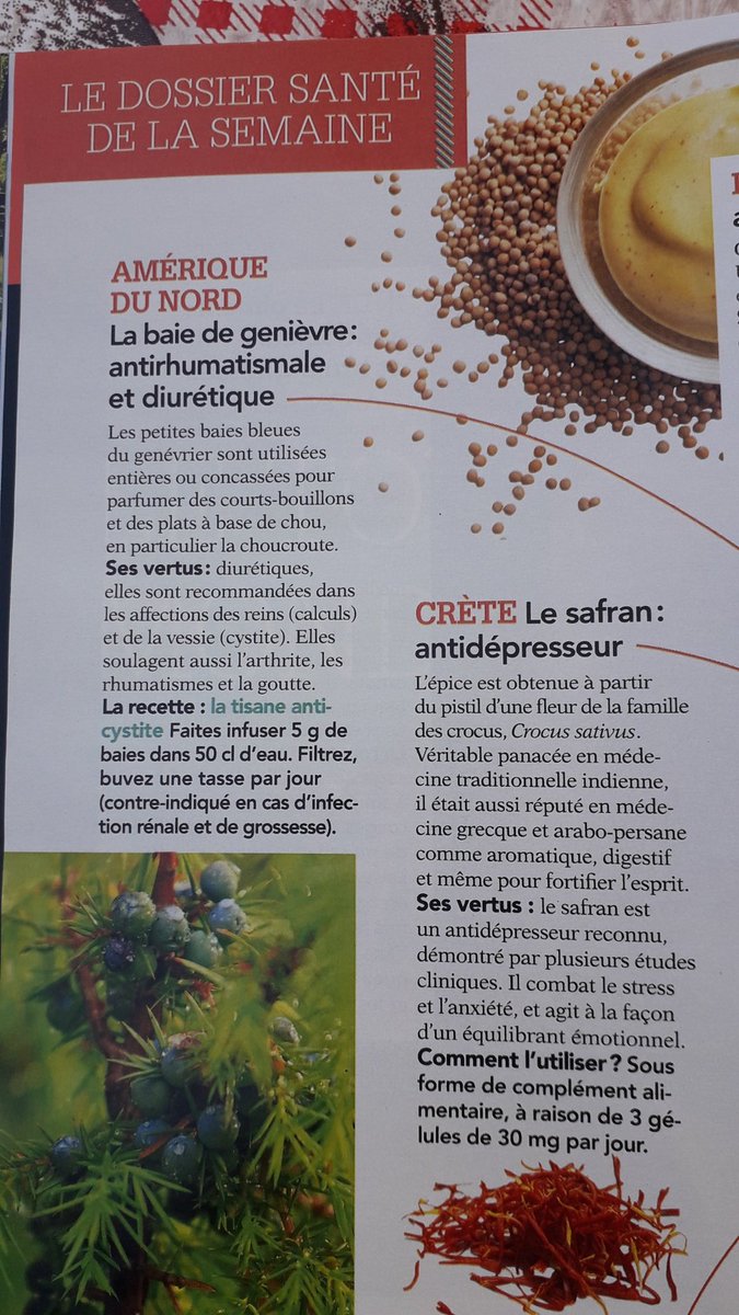 Et allez, encore une tisane anticystite... pourquoi soigner une cystite avec des médocs quand on peut aller jusqu'à la pyélonéphrite? Un peu de safran et plus besoin de psy, la dépression c'est juste un petit bobo.