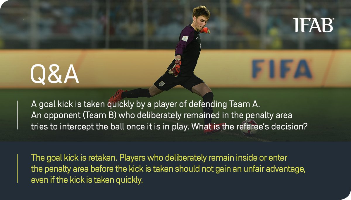 The IFAB on X: A penalty kick has been awarded to Team A. The kicker has  completed their run-up, deliberately stops and feints to kick the ball. At  the same time, a