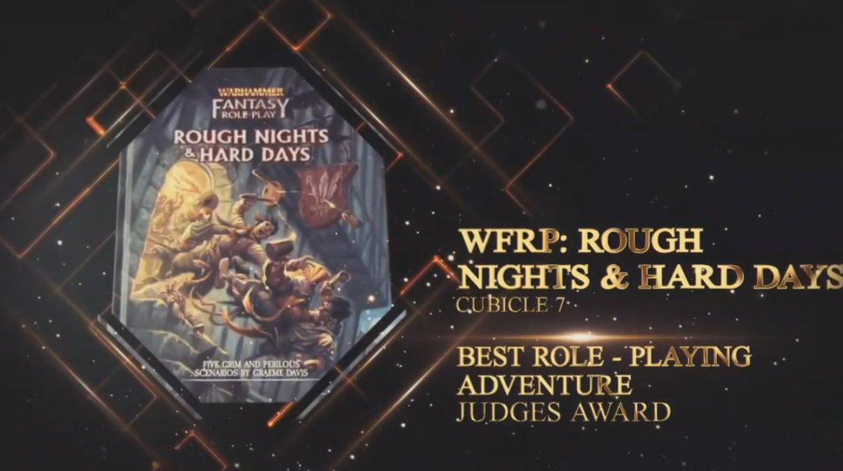 cubicle7's tweet image. Thanks to everyone who dropped by our virtual #UKGE2020 stand over the weekend, chatted to us on Discord or took part in our events! 

We were delighted to see #WFRP Rough Nights &amp;amp; Hard Days win the award for Best Roleplaying Game Adventure yesterday! #rpg #Warhammer