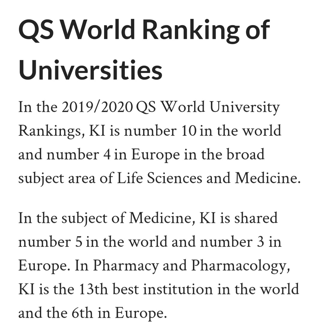 Fisher accuses the academic leading the research of being a "well known Te*f", what Fisher fails to mention is that the Karolinska Institute is in the top 10 universities in the world for medical research: 3/