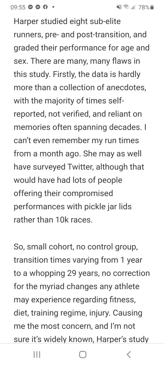 The main evidence was a paper by Joanne Harper, a transwomen, who studied 8 sub elite runners, in what's been described as a laughably flawed study. 11/