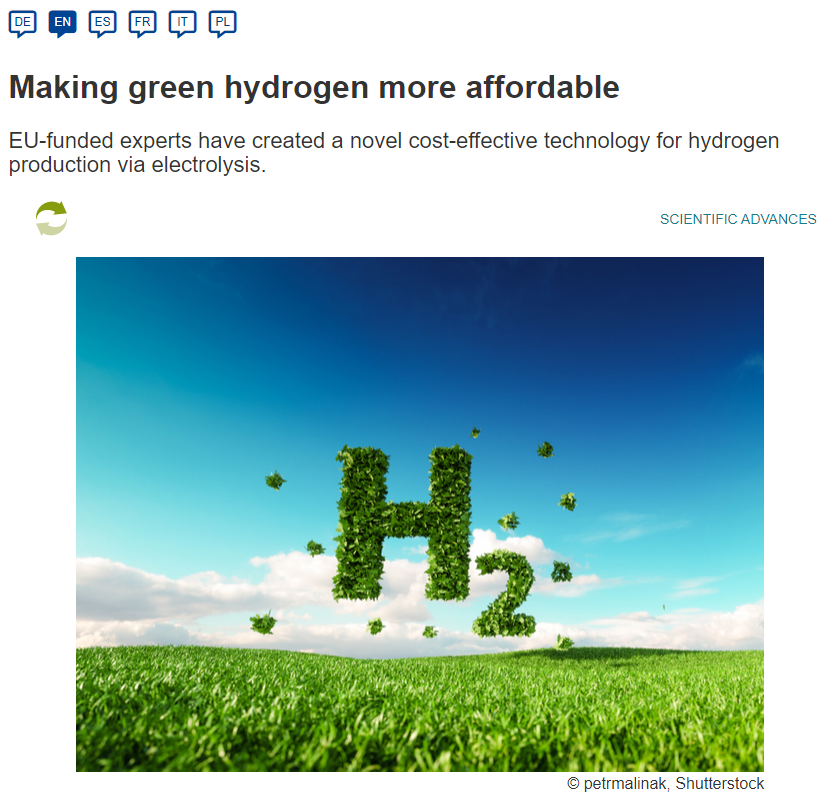 'Making green hydrogen more affordable' | News | CORDIS | European Commission europa.eu/!km67hK 

Thank you CORDIS for news coverage😃.
The news article about CHANNEL has been published in six languages. 
<a href="/CORDIS_EU/">EU Research Results</a>, @fch_ju , <a href="/EU_H2020/">Horizon 2020</a> <a href="/EU_Commission/">European Commission</a>, <a href="/EU_EASME/">EASME - Executive Agency for SMEs</a> #Hydrogen