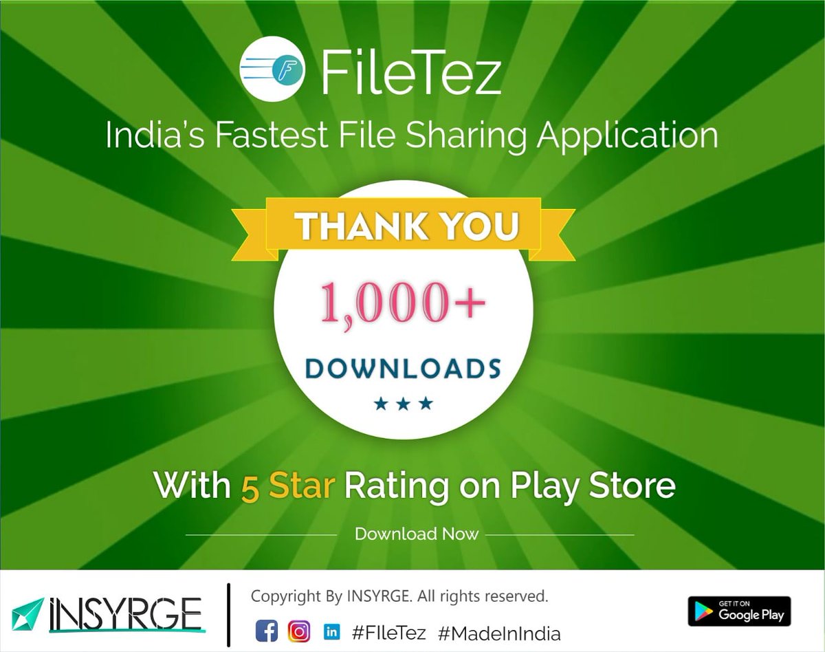 insyrge's tweet photo. FileTez has crossed over 1k downloads on Playstore with 5 star rating. People are believing in our product and we are also trying our best to make a best product for you. So keep supporting us and we will definitely gonna make it. Download now #filetez
https://t.co/InGTbNkkSf https://t.co/qiDhR25chU