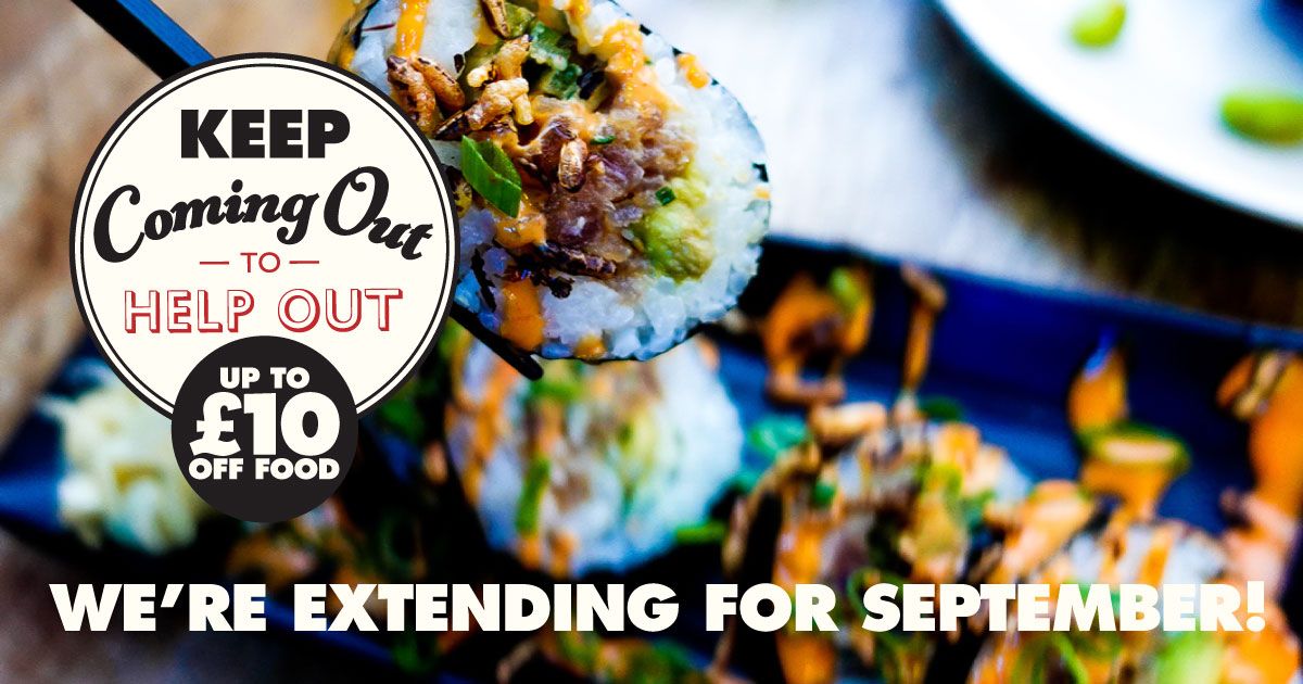 📣 BIG NEWS 📣 We're extending our own version of the #EatOutToHelpOut scheme (Keep Coming Out to Help Out - clever, huh 😂) for September, meaning you can still get up to 50% off up to the value of £10pp, Monday - Wednesday! Booking is highly recommend so get involved!