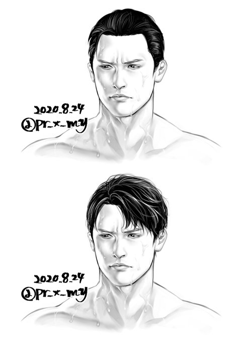 髪下ろし峯～🐉難しい…いろいろ描いてみたけどこれが一番似合ってた!でこ出しスタイルがとても似合っている! 