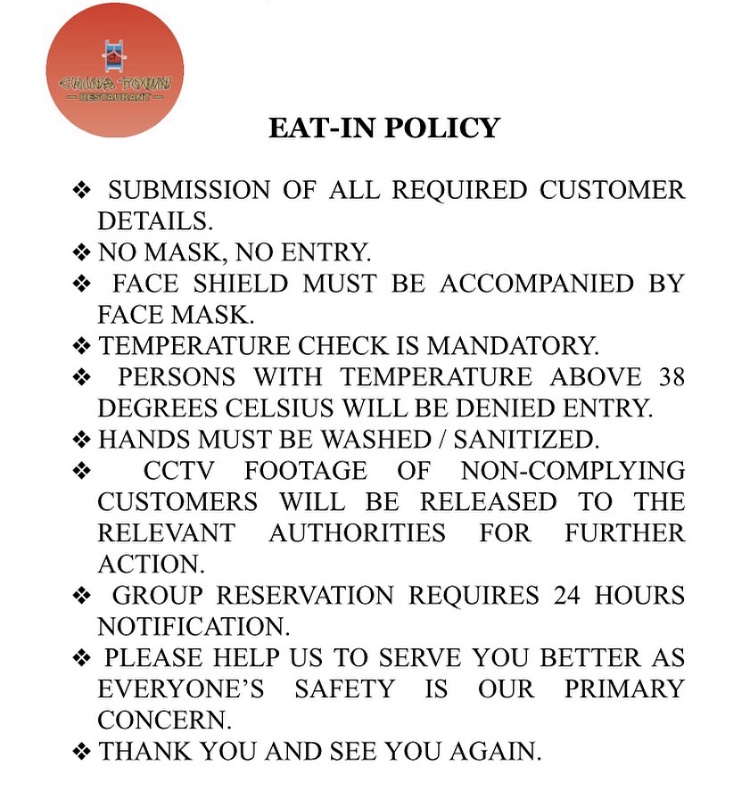 Mega Plaza على تويتر China Town Restaurant Is Open For Eat In Customers Kindly Abide By The Policy And The Guidelines Governing The State Thank You And Stay Safe T Co P3osbwxu6p Mega Plaza على تويتر China Town Restaurant Is Open For Eat In Customers Kindly Abide By The Policy And The Guidelines Governing The State Thank You And Stay Safe T Co P3osbwxu6p