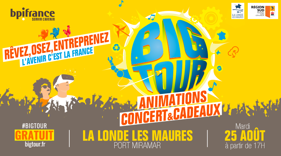 Rendez-vous ce mardi 25 août à 17h au Port Miramar à La-Londe-les-Maures pour le BIG Tour de <a href="/Bpifrance/">Bpifrance</a> en partenariat avec <a href="/MaRegionSud/">Région Sud</a> Optimisme et chauvinisme garantis pour toute la famille qui va en expérimenter le SAVOIR-FAIRE français !!