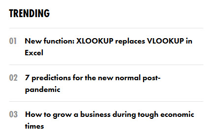 ExcelYourself's tweet image. Woohoo the XLOOKUP article is the top trending article on the INTHEBLACK website #excelrules
intheblack.com/articles/2020/…