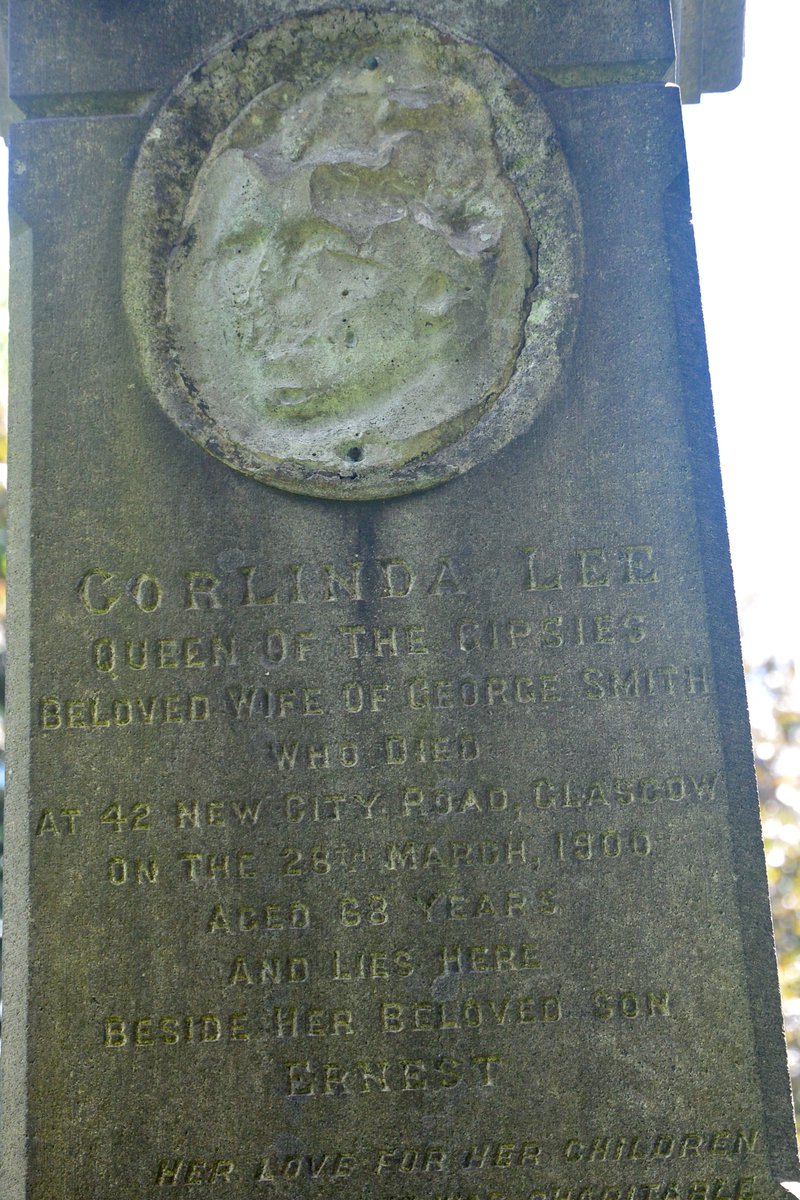 Corlinda died on 28th March 1900, aged 68, in a house in Garnethill. Her gravestone reads:Her love for her children was great and she was charitable to the poor. Wherever she pitched her tent she was loved and respected by all.