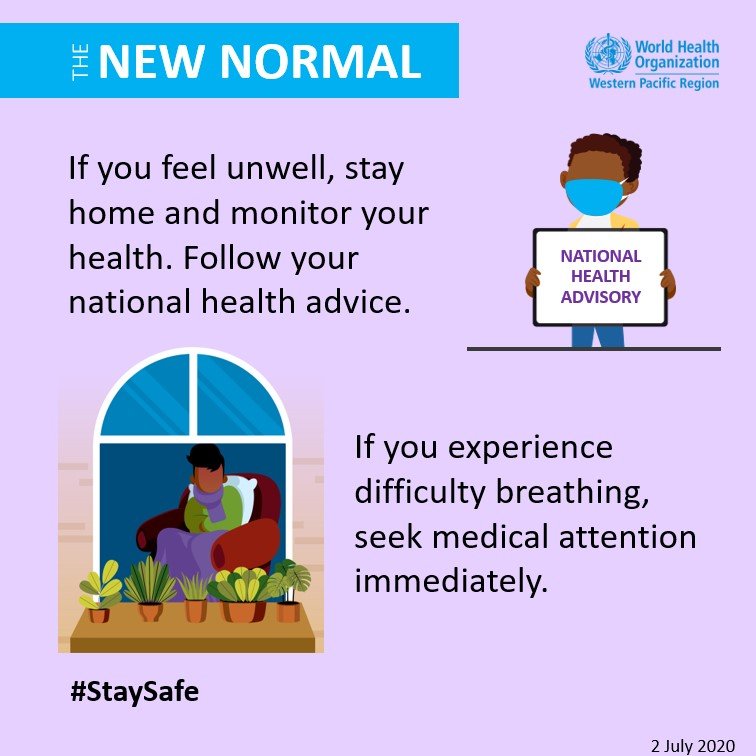 World Health Organization (WHO) on X: ✓If you feel unwell, stay home and  contact a healthcare provider. ✓Follow your national health advice on  #COVID19. ✓If you have trouble breathing, seek medical attention