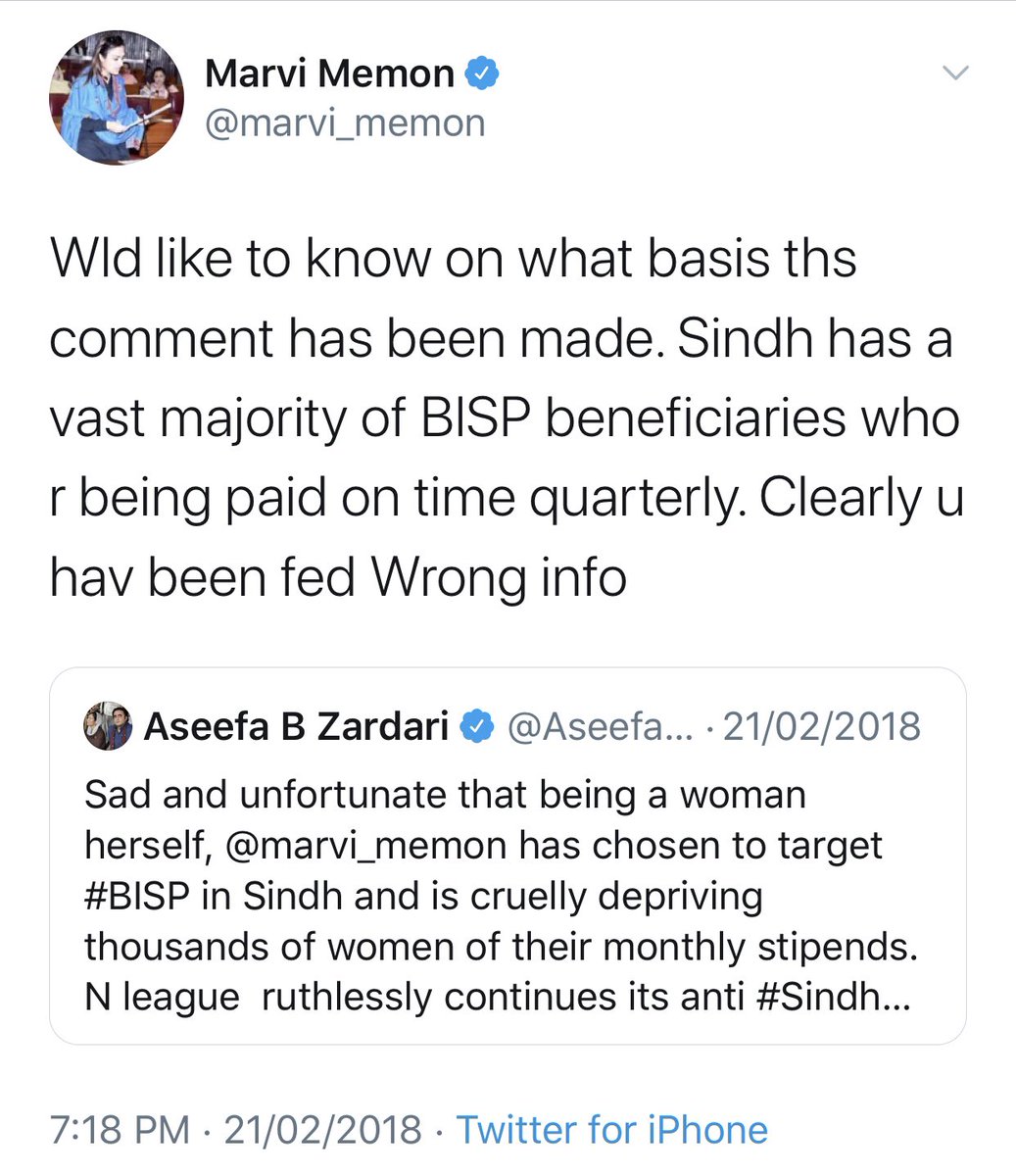  @AseefaBZ called Marvi’s bluff while the latter reacted but in reality In 2015 125,714 ghost BISP beneficiaries with majority in Sindh were detected. Over the years till 2015, Rs 3.3 billion was given to these ghost beneficiaries,a clear indication of political engineering.