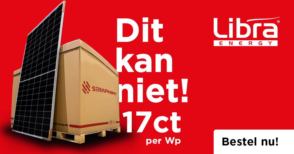 Grijp nu je kans! Een pallet van 30 stuks Seraphim 330 Wp zonnepanelen bestel je nu voor de absurd lage prijs van 17 cent per Wattpiek.

Bestel nu voor de laagste prijs per Wattpiek:
bit.ly/2Qgt6vI

Bestel snel, want OP=OP.
