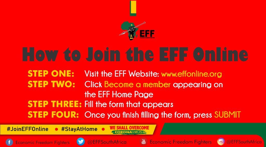 EFFSouthAfrica's tweet photo. EFF online membership form made quick and easy. Follow the simple guideline as outlined below and together let’s consolidate the ground towards socialist power. #EFFOnlineMembership https://t.co/RChwQZUFYT