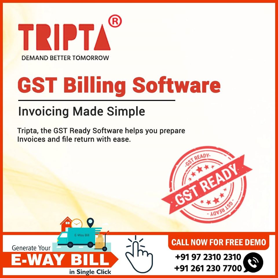 triptaindia's tweet photo. Easy to use TRIPTA
The complete GST Solution
Clear and simple Accounting Software
The only answer to all this question
Tripta Accounting Software

Call Now for FREE Demo
☎ +91 97 2310 2310
☎ +91 261 230 7700

For More Information :- https://t.co/sDNQ3tiuXP
#TriptaInnovations https://t.co/DZcwI7yhUG