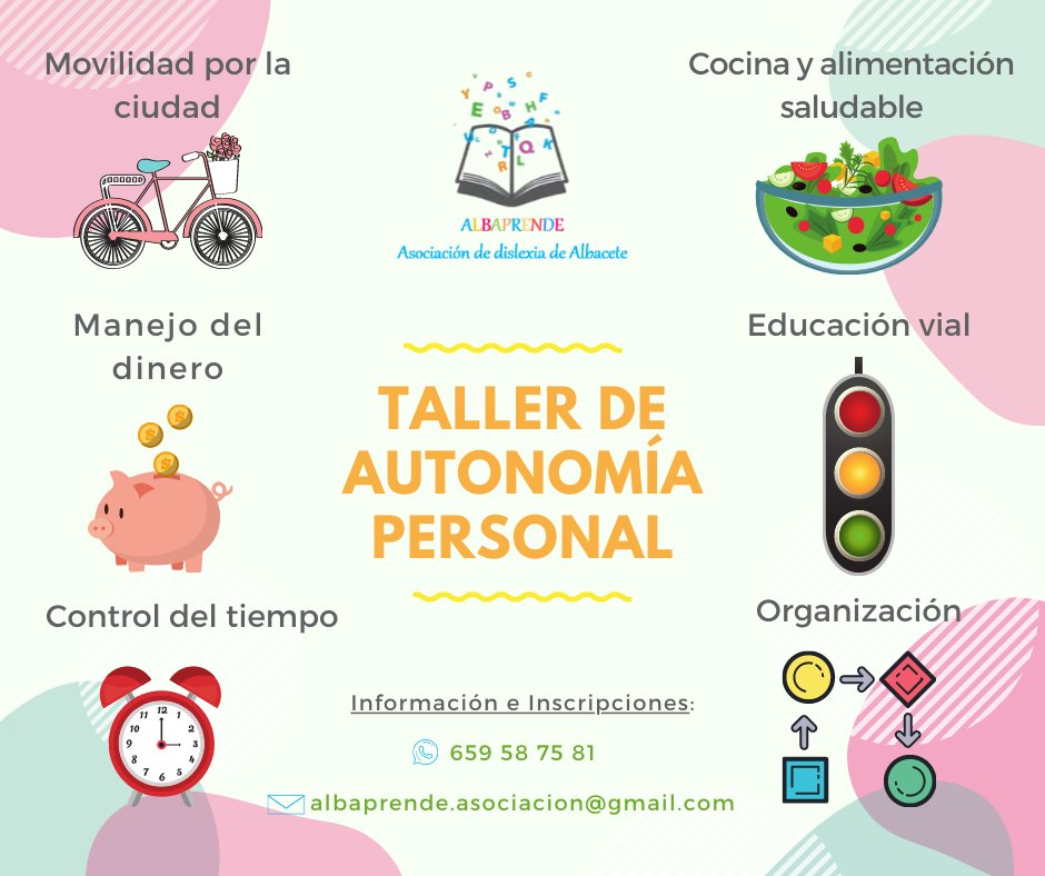 Taller de Autonomía Personal - 6 módulos 👉 Curso 2020/21:
💻 Para más información entra en albaprende.org o manda un whatsapp al 659 58 75 81
#Albaprende #Dilexia #educaciónespecial #Lectura #Escritura #Educación #infancia #Albacete #NuevoCurso #Vueltaalcole