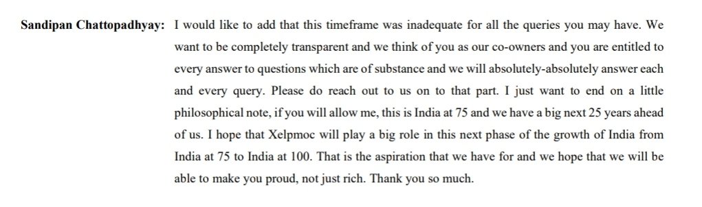 Here's closing it with Sandipan Chattopadhyay's comment of his recent Earnings call with investors.